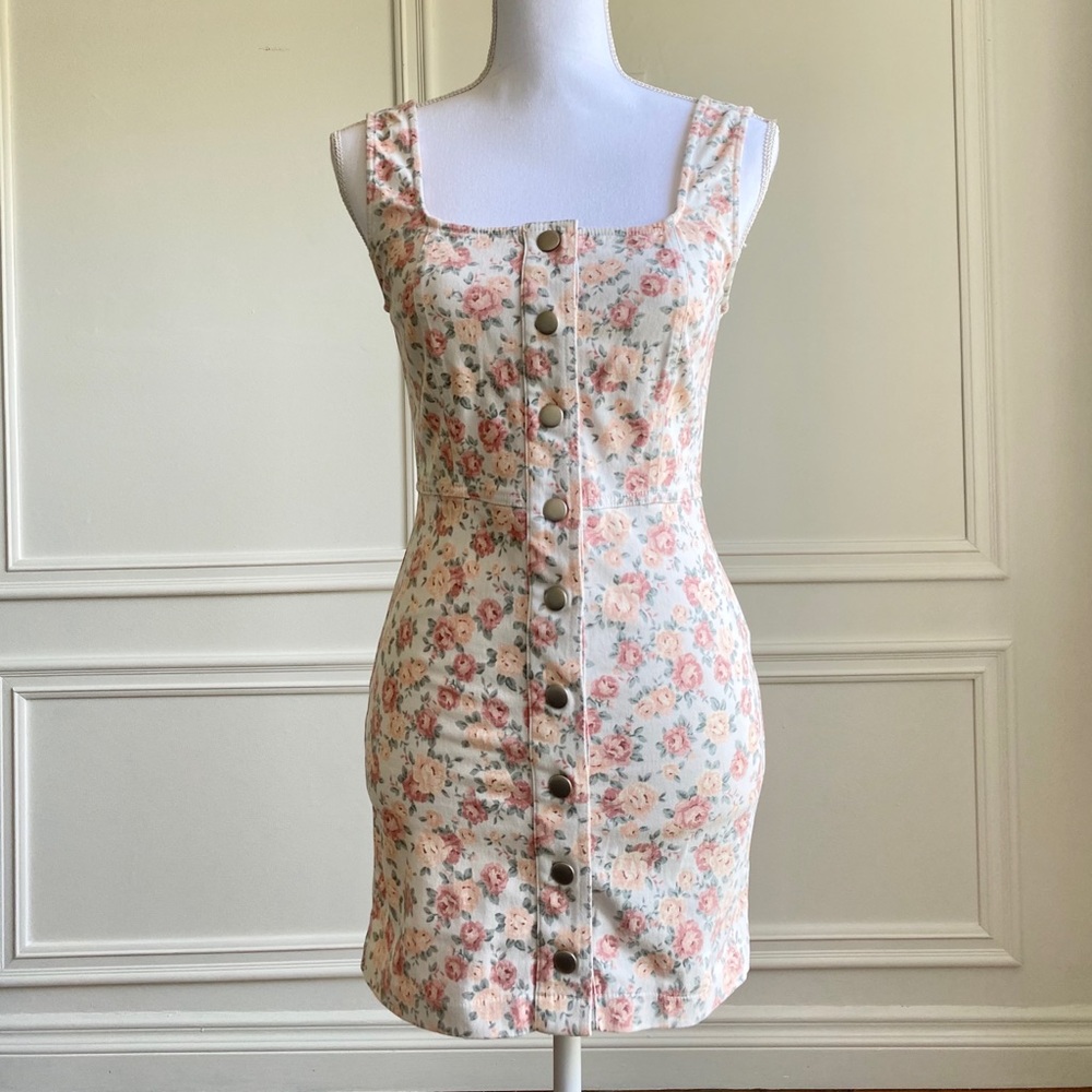 Mini Floral Denim Overall Dress Forever 21 S